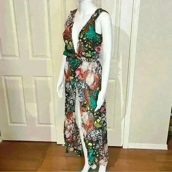 Roberto Cavalli Beachwear Womens Semi-Sheer Cover Maxi Dress Butterfly Sz Medium - Picture 5 of 14